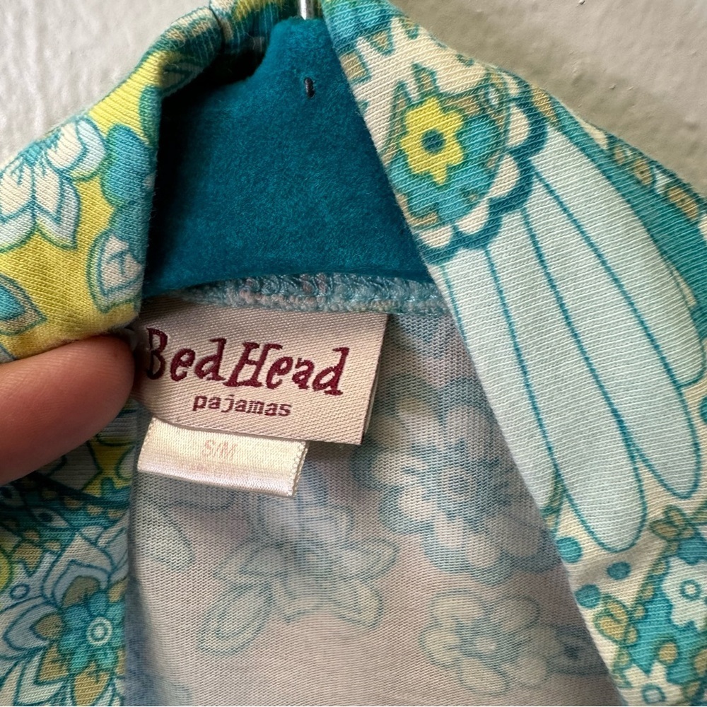 BEDHEAD cotton robe sash belt retro flower print mint green yellow pink S/M - Picture 2 of 8